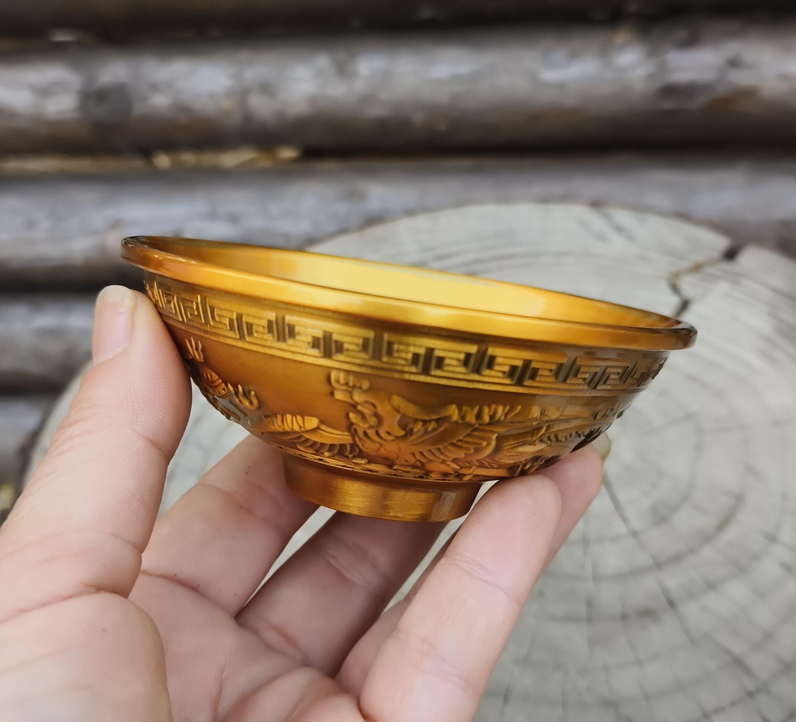 Pure Copper Vintage Dragon and Phoenix Bowl / Home Decoration