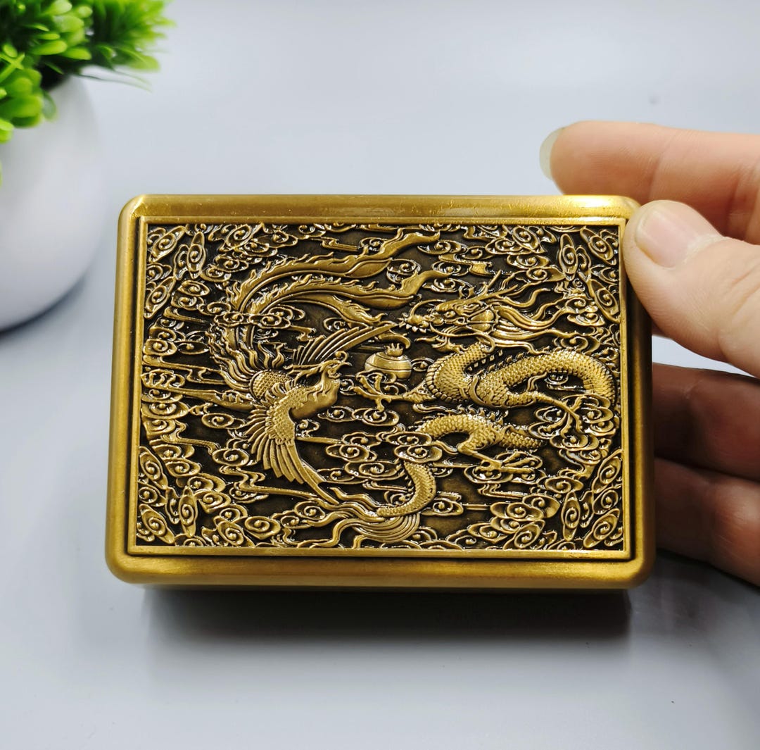 Brass Dragon and Phoenix Storage Box - Stationery and Ink Box - Home ...