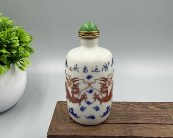 ヴィンテージの古い中国のアヘン嗅ぎタバコ瓶 - 赤いドラゴンの瑪瑙石