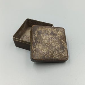 Caixa de tinta retrô em cobre puro com pinheiro / ornamento para artesanato de mesa