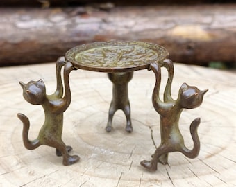 Pure copper Retro three cat stand, home desktop craft decoration ornament