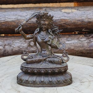 Pure copper retro  Manjushri Bodhisattva sculpture/home Temple desktop offering ornament