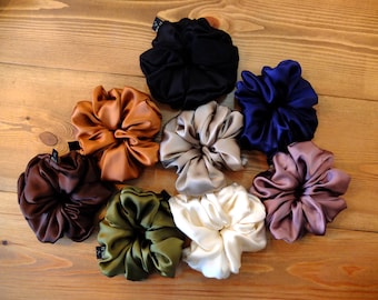 Silk Satin Scrunchie | Bundle | 100% Cotton Gingham | Soft No-Crease Elastic | Handmade | Women's Hair Accessory