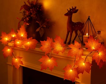 Autumn Maple Leaf String Lights – Cozy Fall LED Garland for Fireplace, Thanksgiving, Halloween & Home Decor