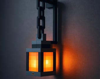 Pixel Art Wall Lantern – LED Night Light, 16 Colors, Remote Control