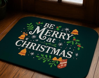 Merry Christmas Doormat – Festive Holiday Welcome Mat, Indoor/Outdoor Christmas Decor, Non-Slip Entryway Rug with Gifts & Evergreen Design