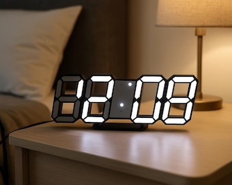 Modern 3D LED Digital Clock – Minimalist Wall & Desk Clock with Temperature Display, Sleek Alarm Clock for Bedroom or Office Decor