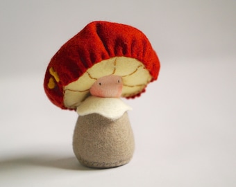 Whimsical fely doll, mushroom. Toadstool, soft sculpture, Creative plaything, Imaginative play - Auntie Frizal