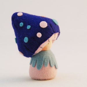 Felt pocket doll, felt mushroom, Toadstool, Creative playthings, organic toy, Blue Cybian image 4