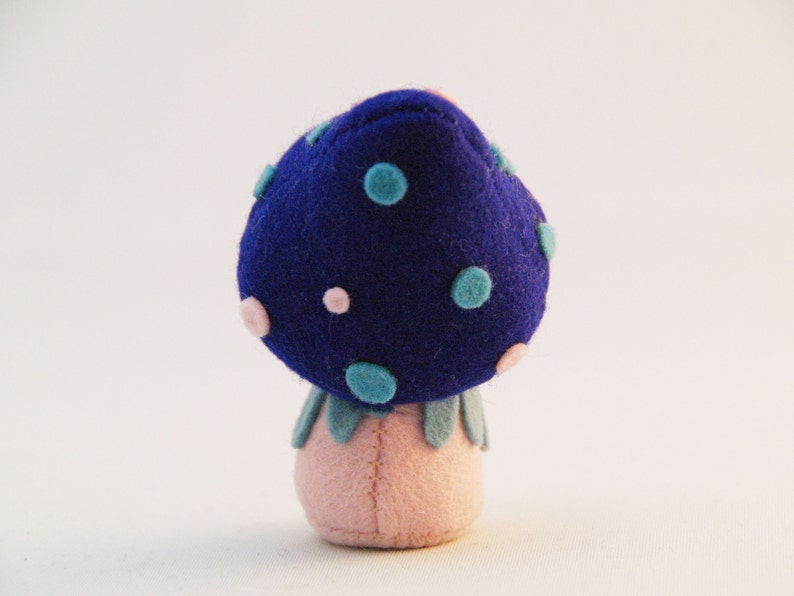Felt pocket doll, felt mushroom, Toadstool, Creative playthings, organic toy, Blue Cybian image 5