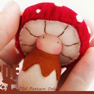 Filz Mushroom Doll PDF-Nähanleitung - Wie man den Shroomper Feltie namens Musca näht