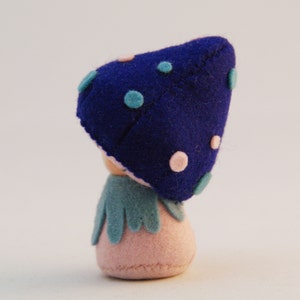 Felt pocket doll, felt mushroom, Toadstool, Creative playthings, organic toy, Blue Cybian image 6