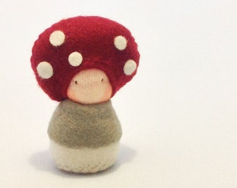 Mosiki - Small felt doll, Toadstool Waldorf style toy, Mushroom Plush, Organic Toy, Eco Friendly toy