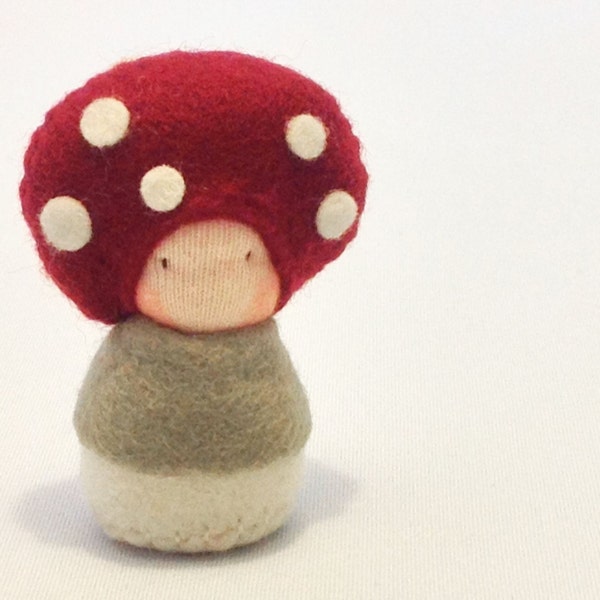 Mosiki - Small felt doll, Toadstool Waldorf style toy, Mushroom Plush, Organic Toy, Eco Friendly toy