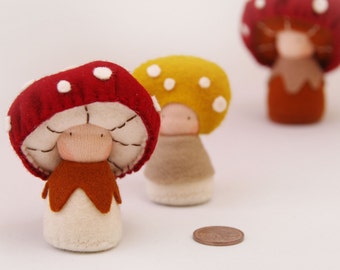 Wool Felt Mushroom Dolls Waldorf Style, toadstool , Ornament, natural toys, nature table, Eco-Friendly