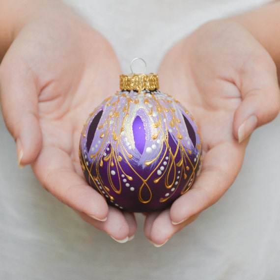 Items similar to Christmas ornament, hand painted bauble, blown glass ...