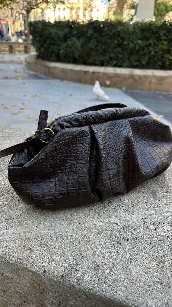 Handmade Crocodile Embossed Leather Handbag | Vintage Style Purse | Cloud bag | Evening clutch | Gift for her