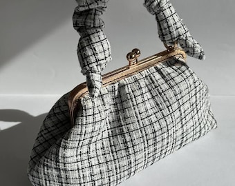 Handgefertigte Tweed Clutch Tasche | Frau mit Kusstasche | tasche im vintage stil