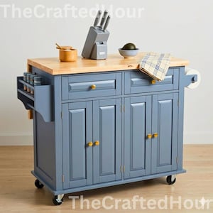 Wooden Rolling Kitchen Island Cart With Drawers | Kitchen Prep Table | Kitchen Organizer | Small Kitchen Island | Kitchen Storage Cart