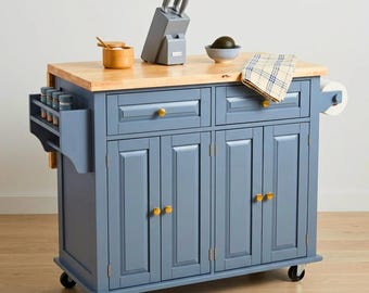 Wooden Rolling Kitchen Island Cart With Drawers | Kitchen Prep Table | Kitchen Organizer | Small Kitchen Island | Kitchen Storage Cart
