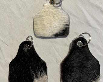 Hand geschnitten Rindsleder Eartag Schlüsselanhänger