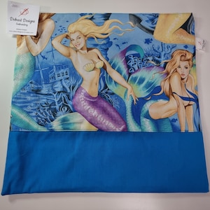 Cross Stitch Craft Sewing Project Bag 14.5" x 14.5"- Sea Sirens - Blue Alexander Henry fabric  - fits 11 x 11 Q snap, hoops, etc