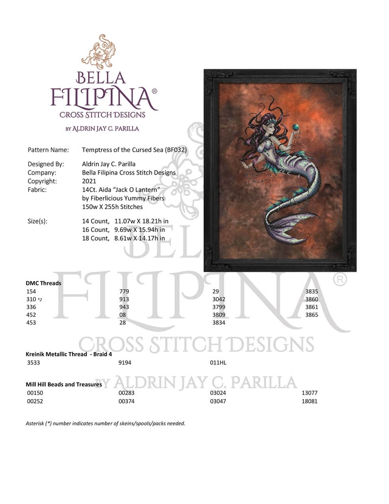 Bella Filipina Designs BF032 Temptress of the Cursed Sea Cross Stitch