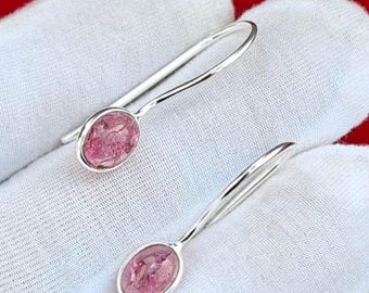 AAA roze toermalijn sterlingzilveren hangoorbellen