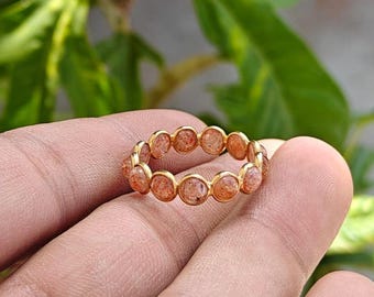 Handmade Gold Plated Sunstone Eternity Ring, Sterling Silver Band, Size 7