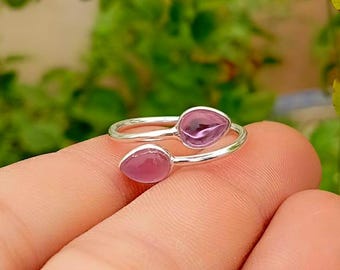 Natural Amethyst 925 Sterling Silver Adjustable Ring