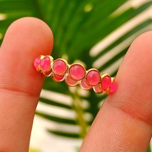 Natural Checker Cut Ruby Eternity Ring, Gold Plated Sterling Silver Band