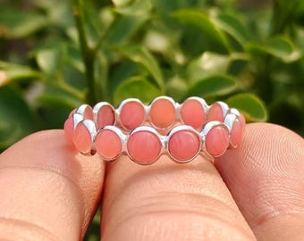 Handmade Sterling Silver Pink Peruvian Opal Eternity Ring