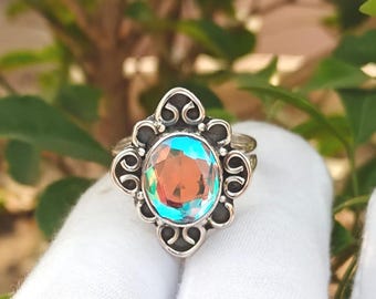 Anillo de cuarzo con aura de ángel en plata de ley, joyería de diseño