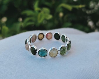 Handmade Multi Tourmaline Sterling Silver Eternity Ring