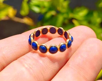 Lapis Lazuli Eternity Ring, Gold Plated Sterling Silver