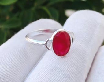 Natuurlijke rode robijn sterlingzilveren ring, handgemaakte sieraden