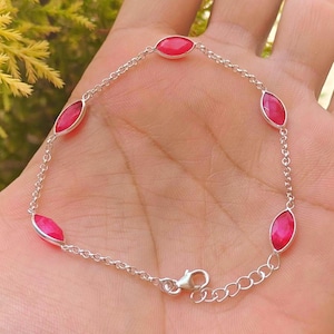 Natuurlijke robijnrode edelsteen sterlingzilveren armband, 7,5 inch, 3 gram