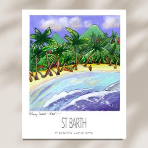 Vintage Travel Poster – St Barths – Triangular Beach – Caribbean Art Print