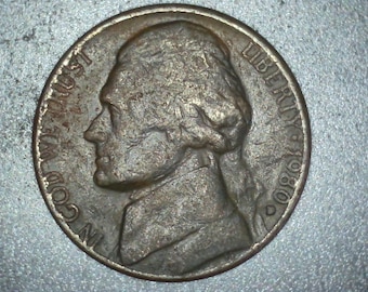 1980-D schwarze Schönheit jefferson nickel Fehler Münze | Ausgefülltes Münzzeichen | Einzigartige dunkle Toning | Vintage US Mint Sammlerstück