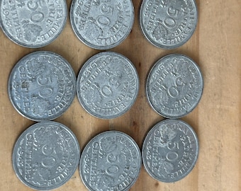 Lote de 9 monedas francesas de 50 céntimos de la Segunda Guerra Mundial, 1943, Vichy – Aluminio – Monedas históricas raras