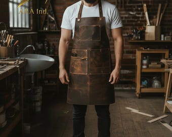 Handmade Full-Grain Leather Work Apron for Heavy-Duty Craft