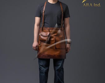 Handmade Full-Grain Leather Work Apron for Heavy-Duty Craft