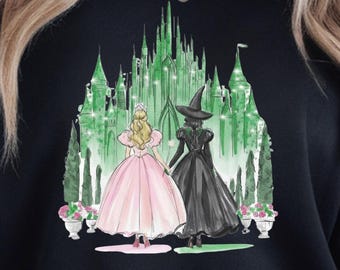 Wicked Witch DTF Transfer: Watercolor Elphaba and  Glinda Ready to Press