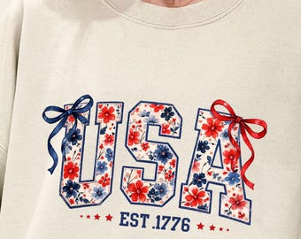 Coquette Bow Floral USA DTF Transfer, America 250th Anniversary | Ready to Press
