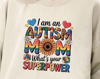 Autism Mom Sunflower Leopard Print DTF Transfer, Autism Awareness