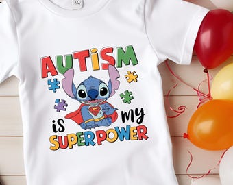 Stitch Autism Superpower DTF Transfer, Ready to Press