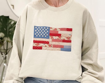 Patchwork Floral USA DTF Transfer, America 250th Anniversary | Ready to Press