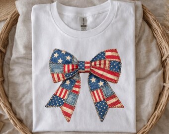 Faux Coquette Bow Flag USA DTF Transfer, America 250th Anniversary | Ready to Press