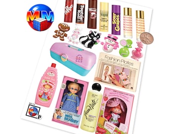 Borderless Gen X Nostalgia Sticker Sheet – Retro Toys & 80s Childhood Favorites, Glossy Vinyl