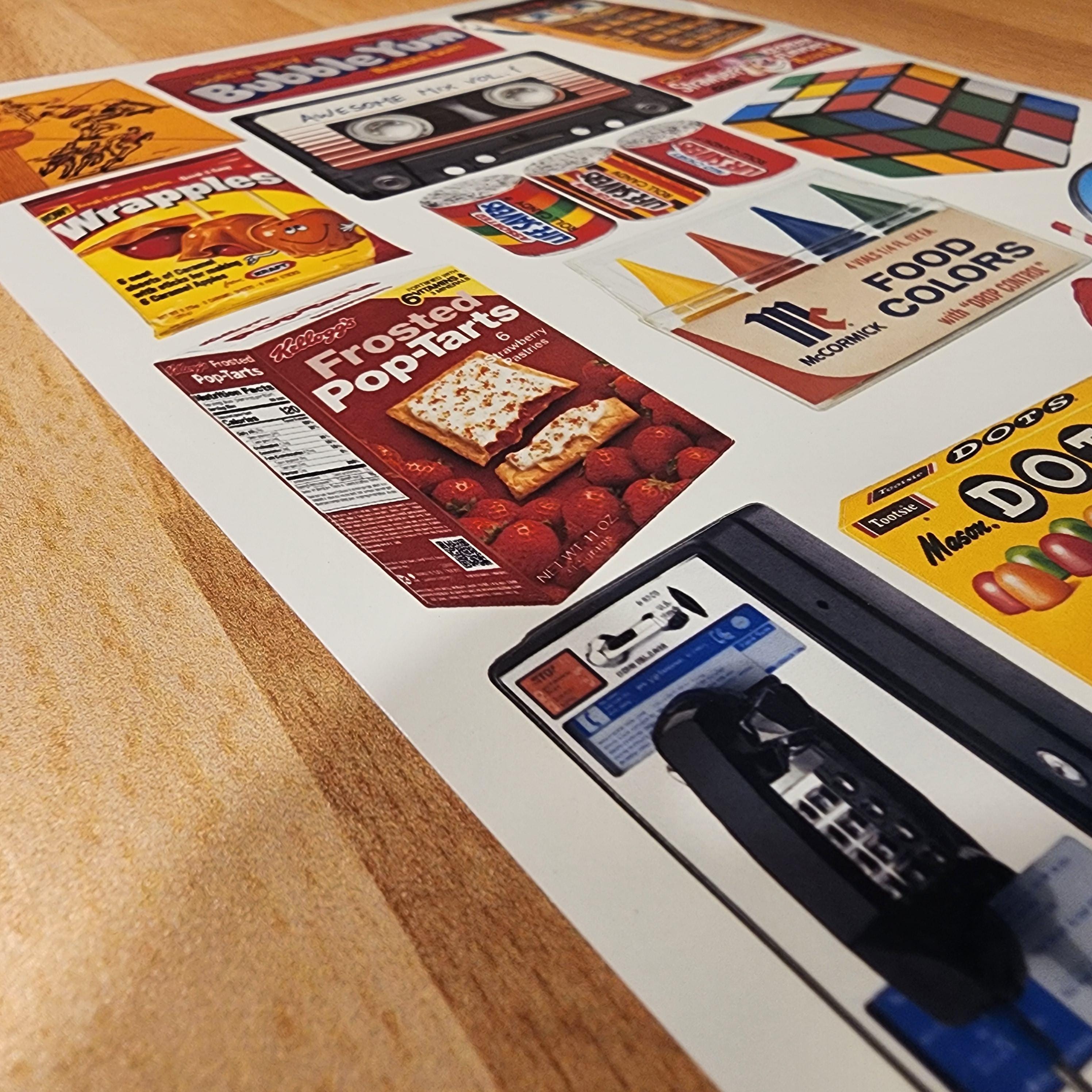 Borderless 80s Nostalgia Sticker Sheet – Retro Toys, Snacks & Games ...